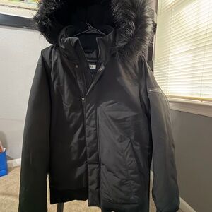 Abercrombie & Fitch Black Puffer Jacket with Faux Fur Hood
